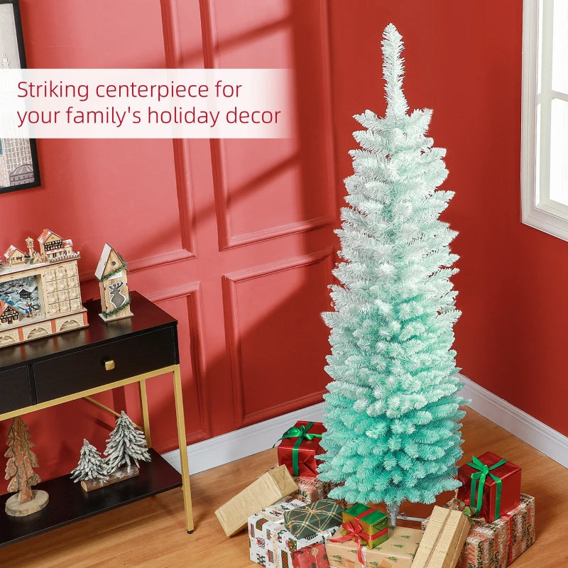HOMCOM Pencil Christmas Tree, Slim Artificial Xmas Tree in Deep Blue & Mint, Skinny Holiday Decoration for Home & Office 