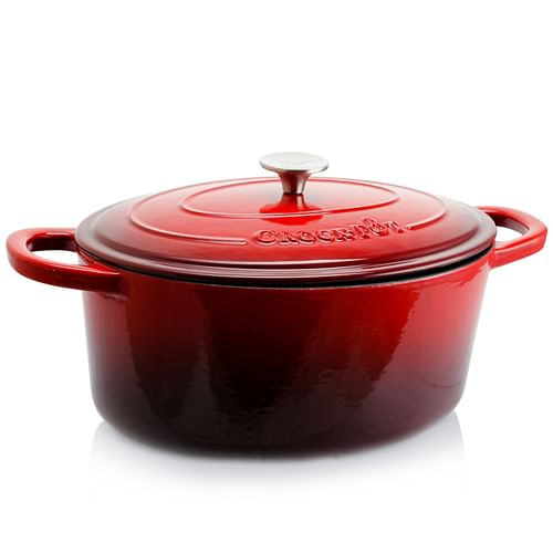 Crock Pot Artisan 7 Quart Oval Enameled Cast Iron Dutch Oven in Scarlet Red - Free Shipping