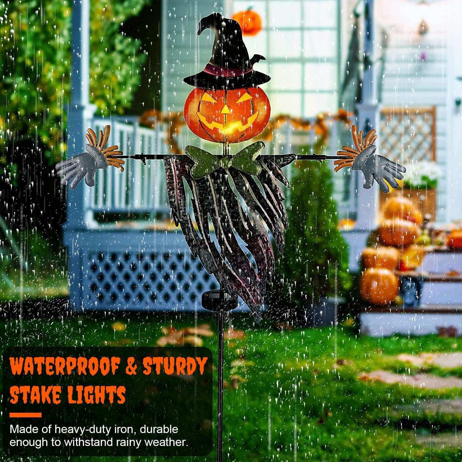 Scarecrow Shape Halloween Decoration Light Waterproof Iron Halloween Decoration Solar Powered Stake Light for Party Garden Yard Park Lawn