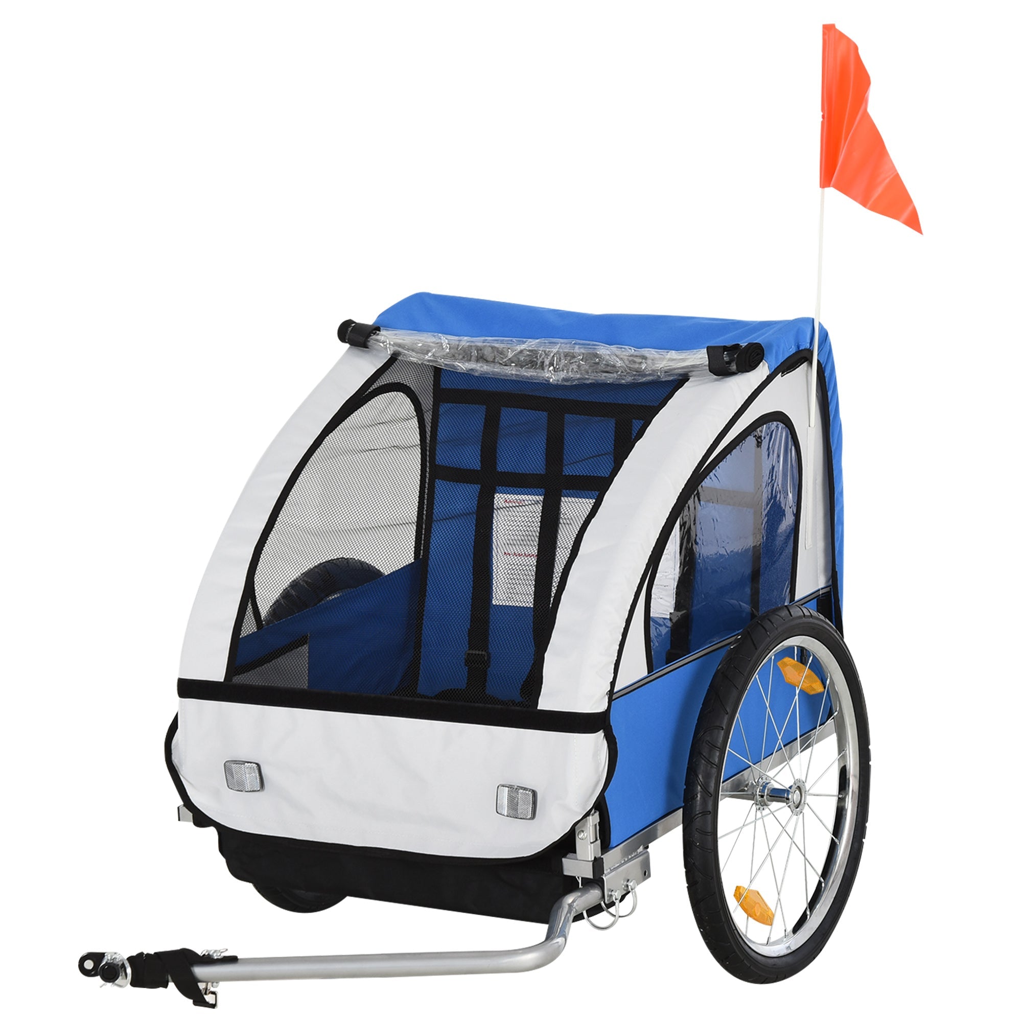 Aosom 2-Seat Child Bike Trailer for Kids with a Strong Steel Frame, 5-Point Safety Harnesses, & Comfortable Seat, Blue 
