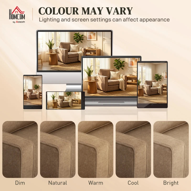 Accent Chair, Velvet-feel Fabric Armchair with Wide Seat, Spring Cushion, Solid Wood legs, Brown