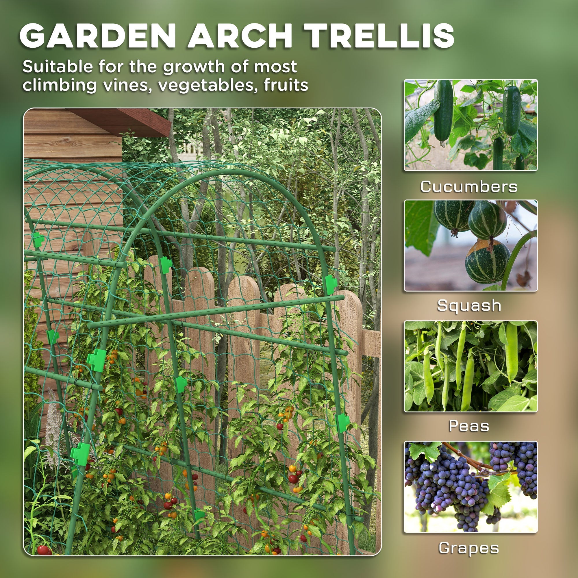 Outsunny 57 x 66 x 8in Garden Archway, A-Frame Structure Metal Trellis with Plant Net for Roses, Vines & Climbers 