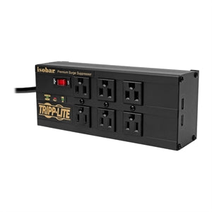 Tripp Lite Isobar Surge Protector Power Strip 6 Outlet 2 USB Charging Ports 10ft Cord - 6 x NEMA 5-15R, 2 x USB - 1440 VA - 3840 J - 120 V AC Input