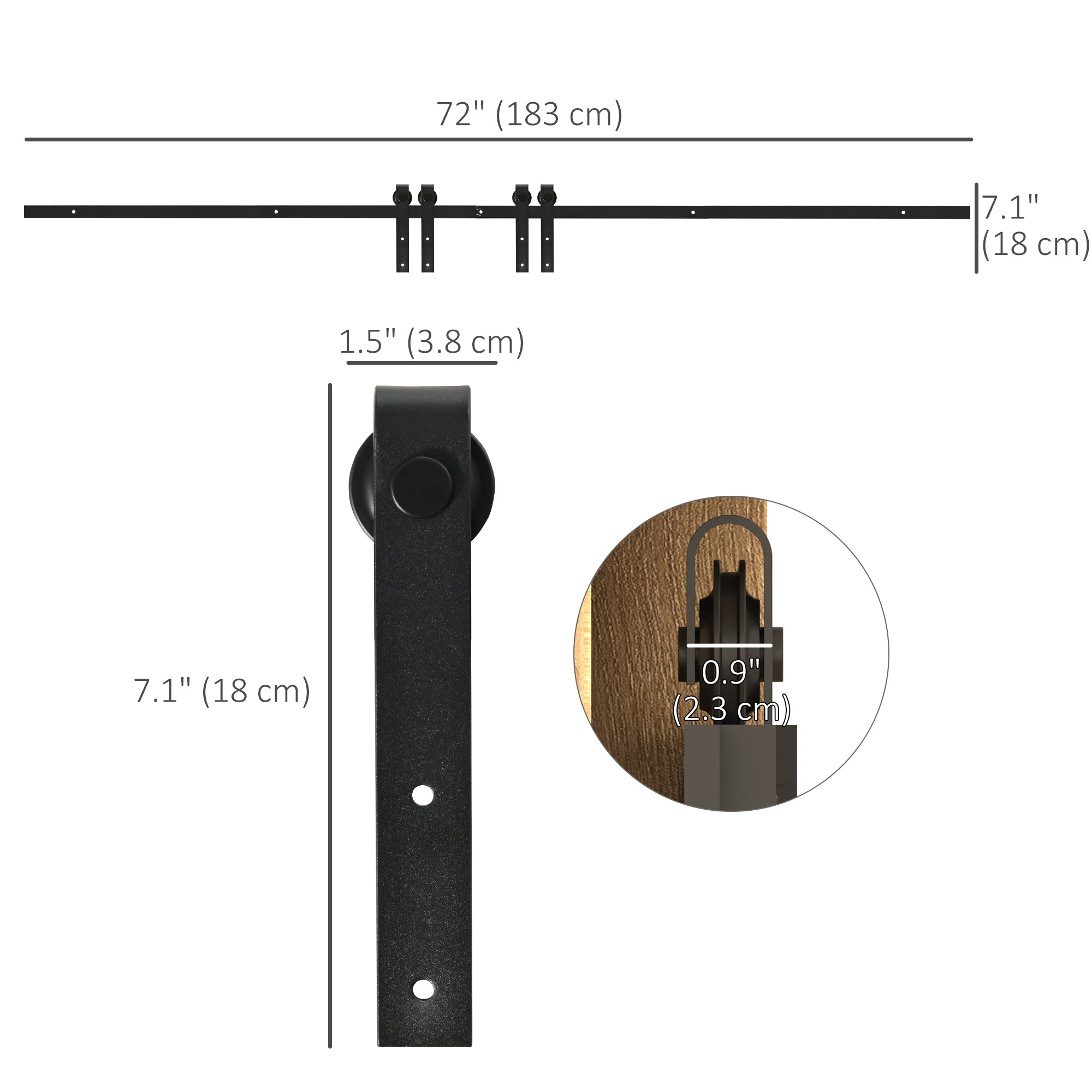 HOMCOM 6ft Double Door Sliding Barn Door Hardware Kit for Cabinets Wardrobe TV Stand with Smooth Glide 