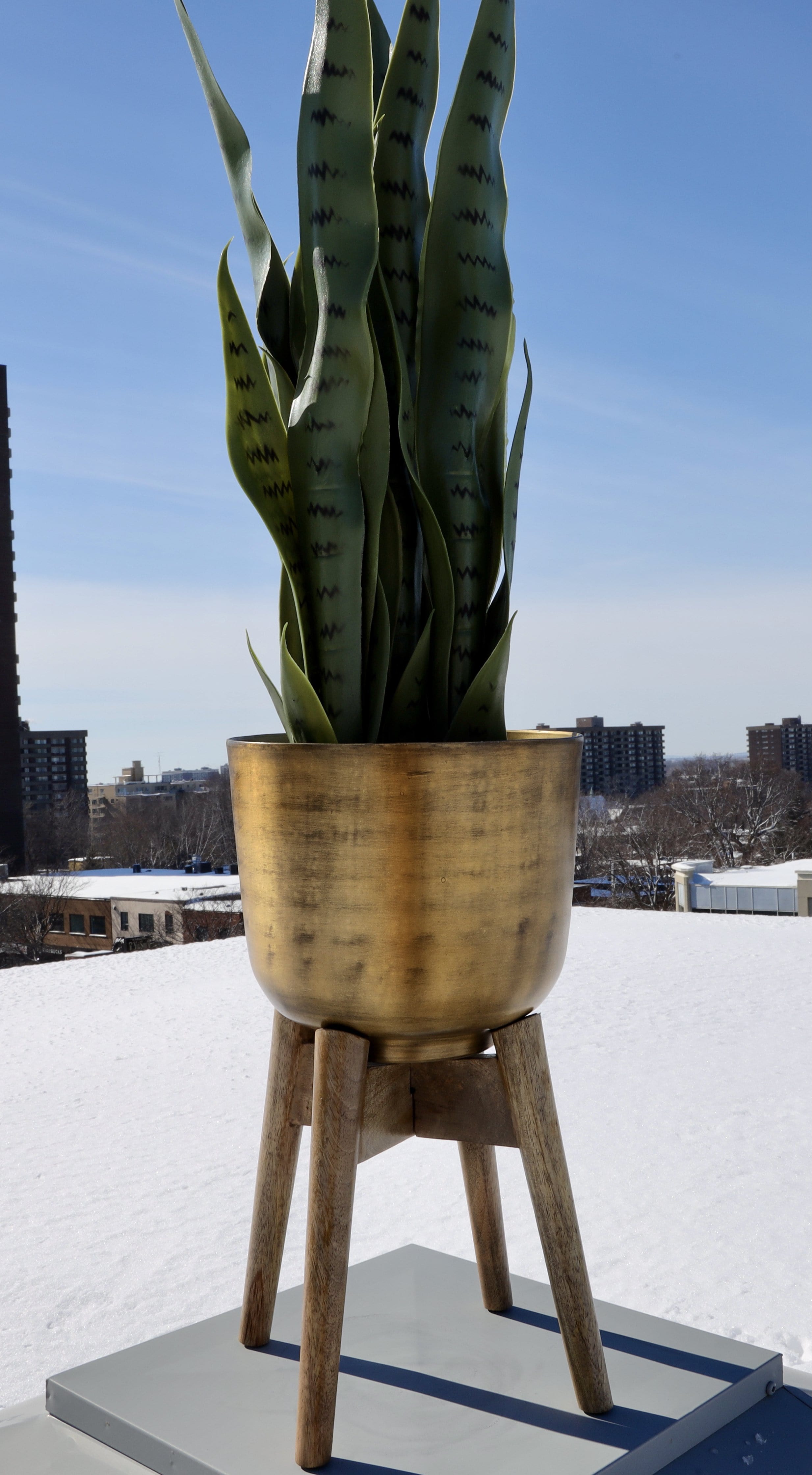 Atzi - Mid-Century Turned Wood Leg Planter Brass (Multiple Sizes) 
