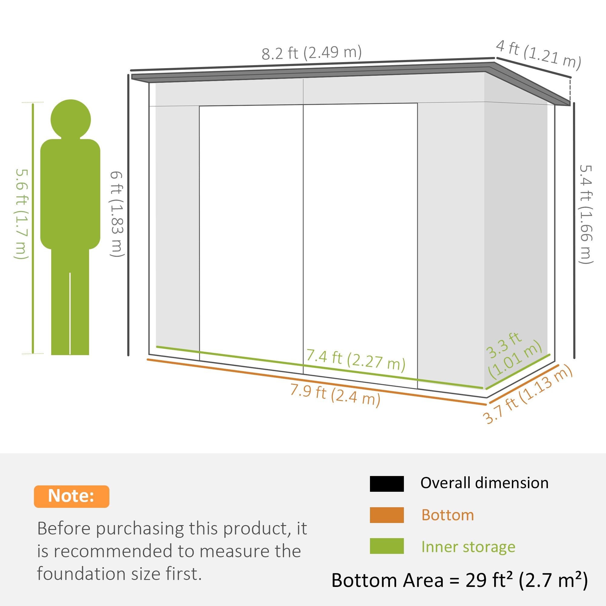 Outsunny 8 x 4FT Galvanized Garden Storage Shed, Metal Outdoor Shed with Double Doors and 2 Vents, Light Grey 