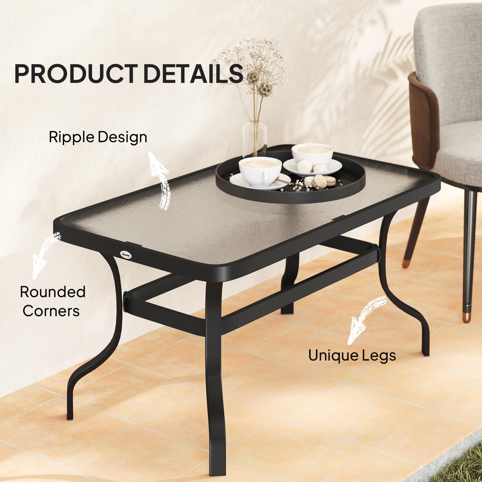 Outsunny 37" Patio Coffee Table with Tempered Glass Top, Outdoor Coffee Table with Metal Frame, Black 