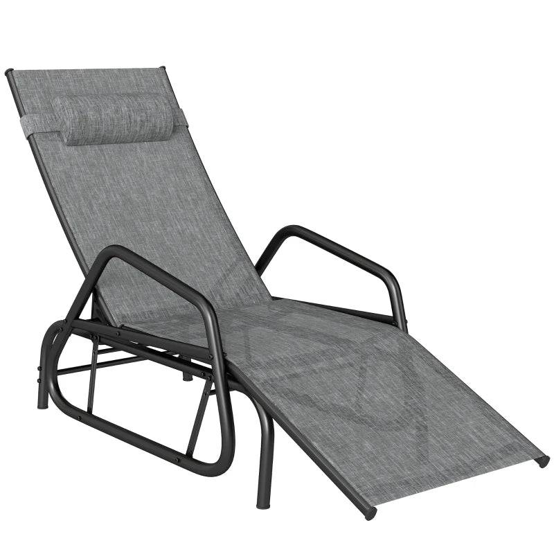 Outdoor Glider Lounge Chair, 3-Position Adjustable Tanning Chair Recliner with Headrest for Garden, Yard, Pool, Grey