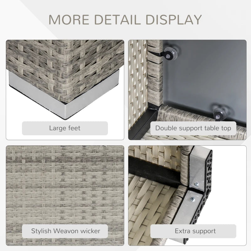 Rattan Garden Coffee Table, 25.6" Square Garden Rattan Table with Tempered Glass Top, Grey