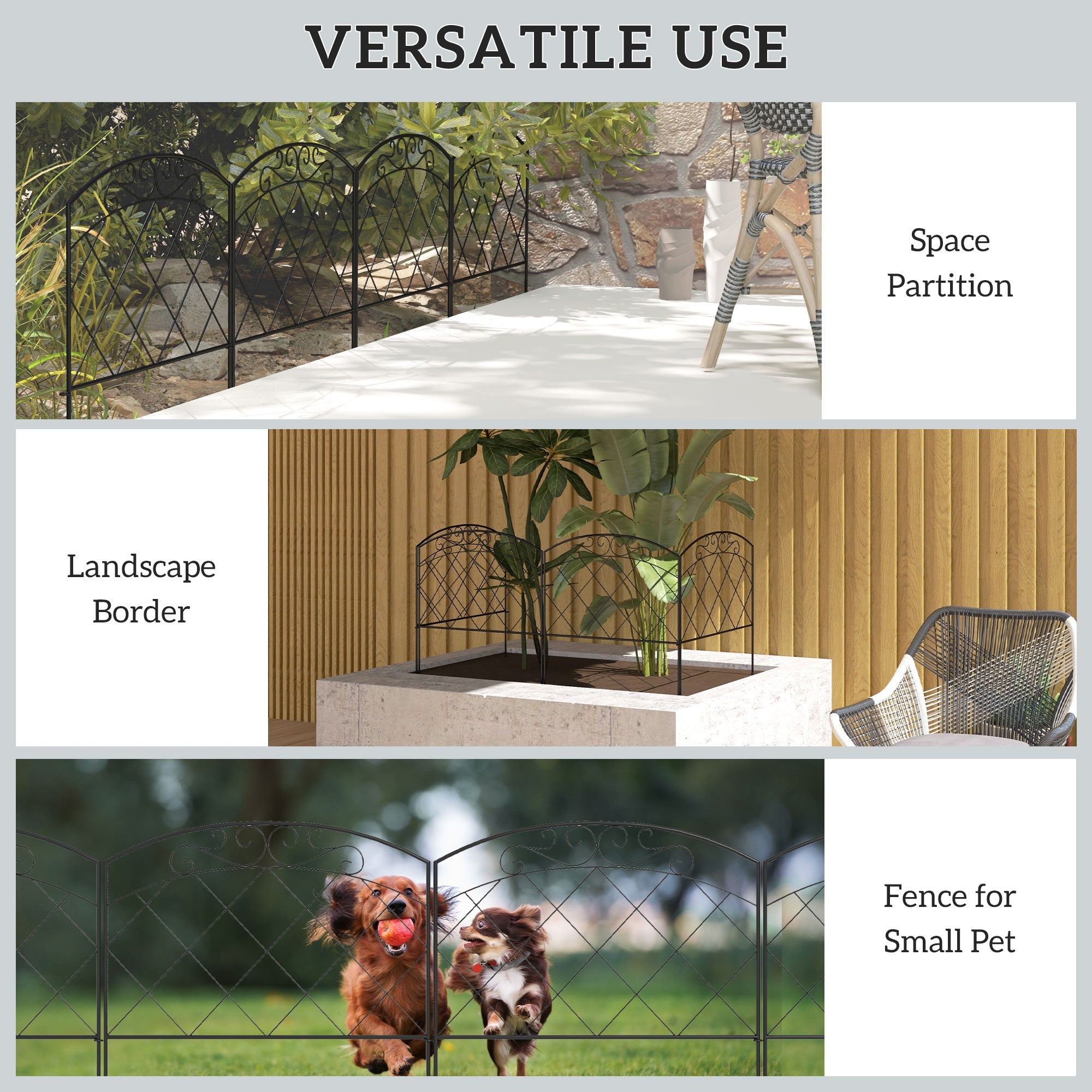 Outsunny 4-Pack Decorative Garden Fence: Swirl Panels for Yard Edging, Animal Barrier 