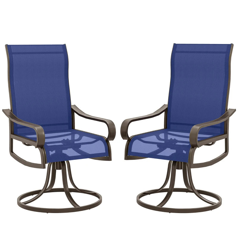Patio Dining Chairs Set of 2, 360° Swivel Rocking Outdoor Chairs with Armrests, Breathable Mesh, Navy Blue