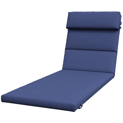 Outsunny Dark Blue Chaise Lounge Chair Cushion with Headrest and Ties for Sun Lounger Comfort Replacement 