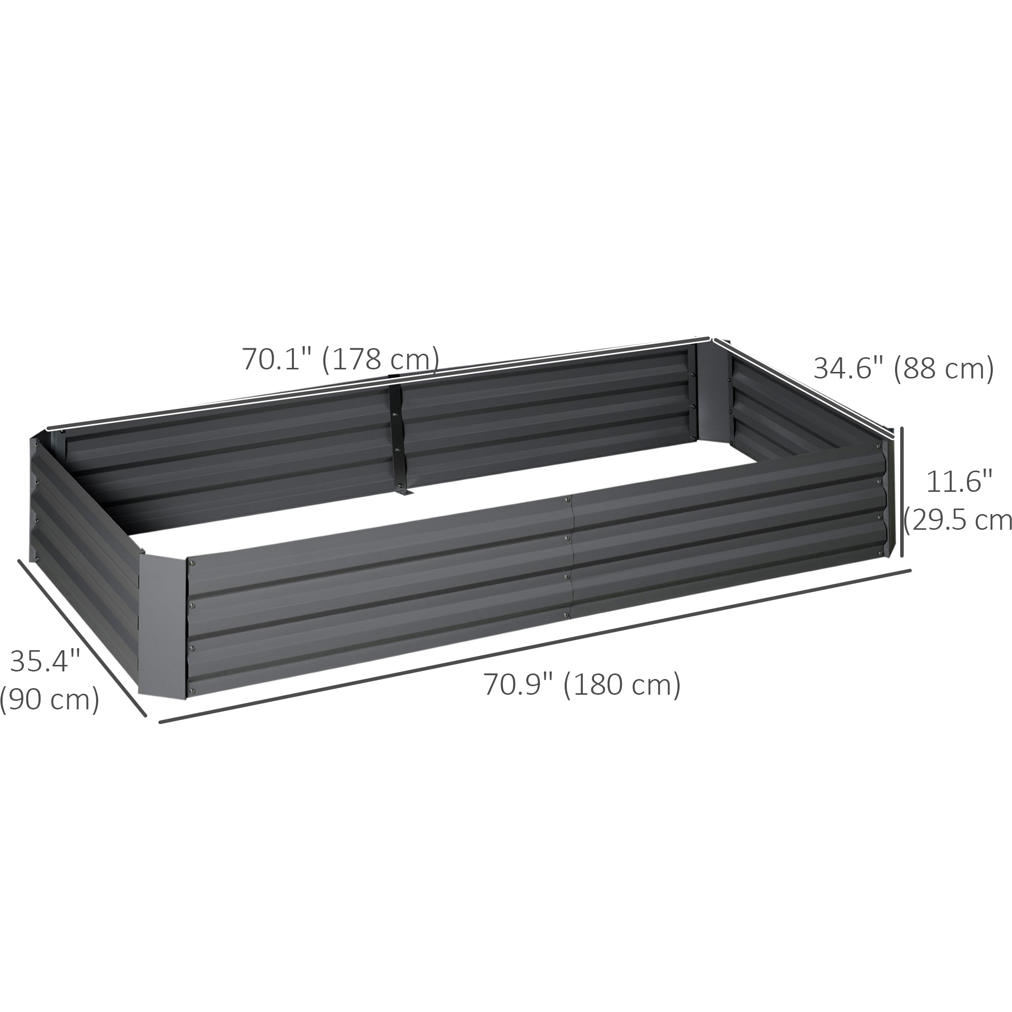 Outsunny 6' x 3' x 1' Raised Garden Bed with 2 Trellis Tomato Cages, Steel Frame Elevated Planter Box, Dark Grey 
