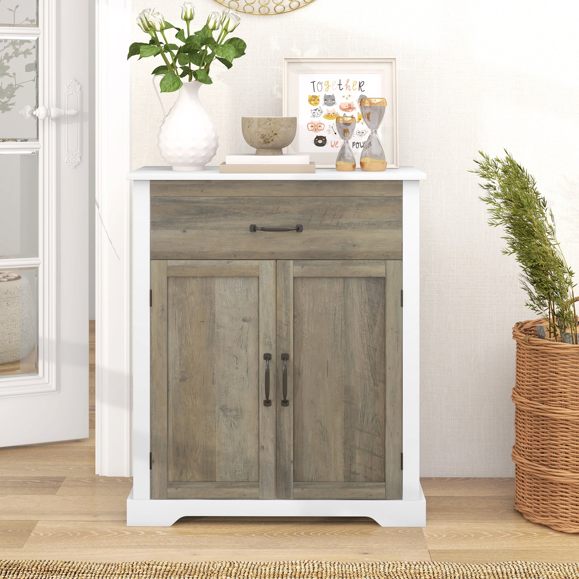 HOMCOM Sideboard Buffet Cabinet, Storage Cabinet with Drawer, Double Doors and Adjustable Shelf, White 