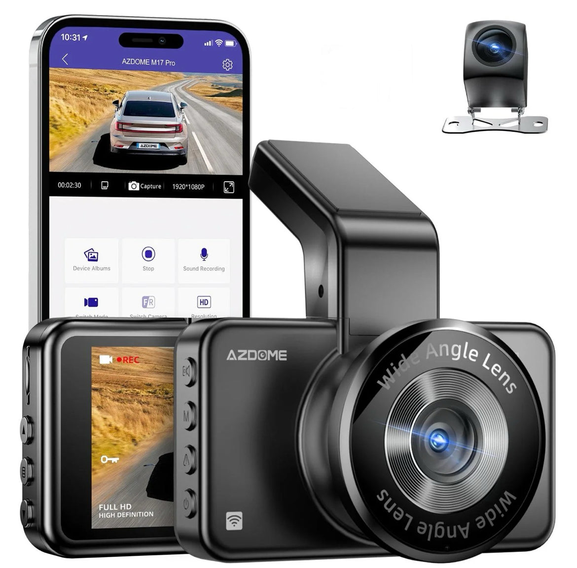 AZDOME M17 Pro 3.0 Inch ADAS Time Lapse Front and Rear 1080p Dual Lens Car Dashboard Camera App Control Car Camera 