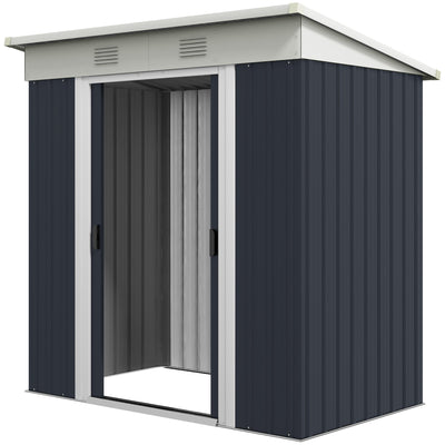 Outsunny 6'x4' Outdoor Metal Storage Shed Garden Tool Organizer Lockable Sliding Doors Vents Charcoal Grey 