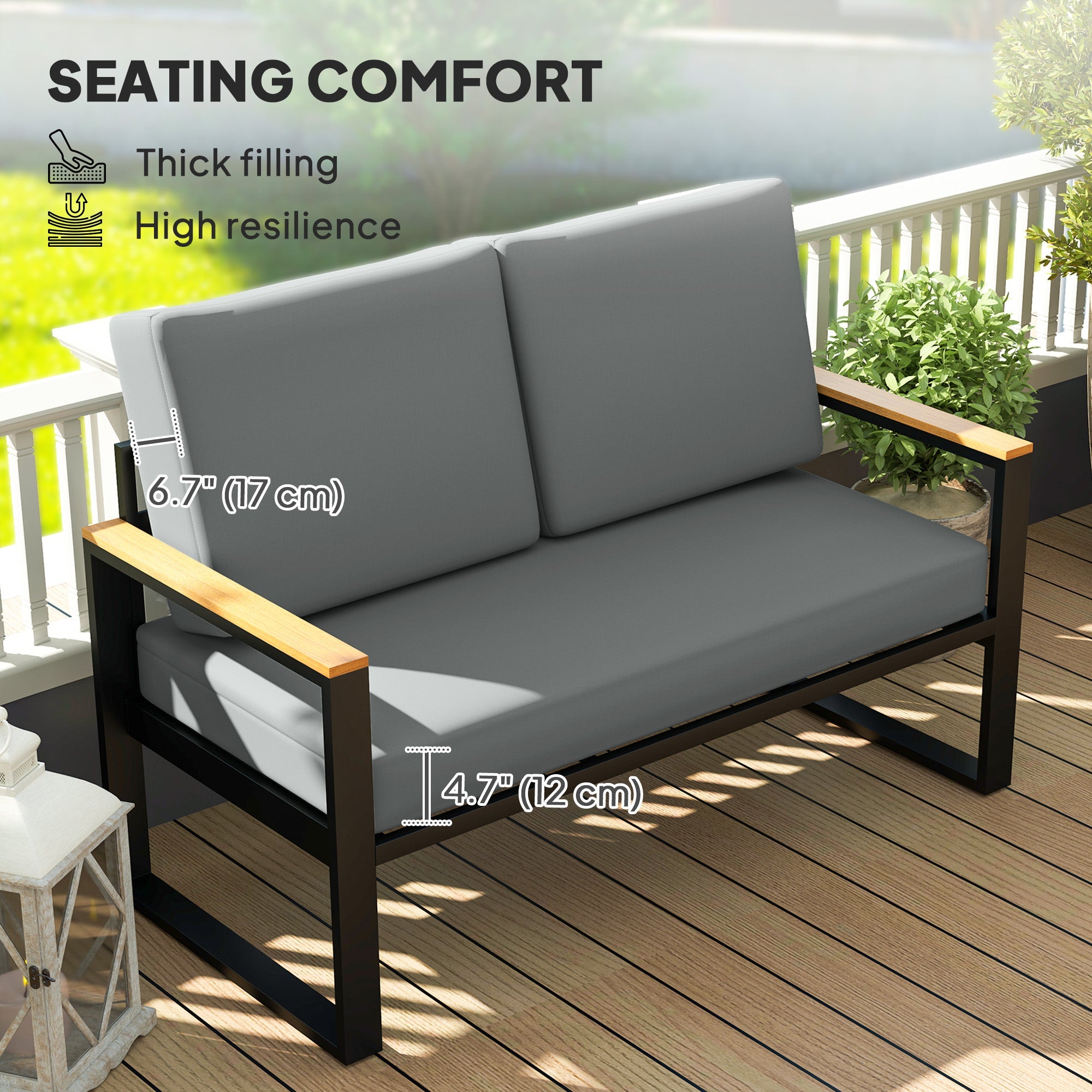 Outsunny 2 Seater Outdoor Seat Cushions with Backrest, Loveseat Double Sofa Outdoor Furniture Cushions, Fade-Resistant Replacement Patio Cushions for Indoor and Outdoor, Light Grey 