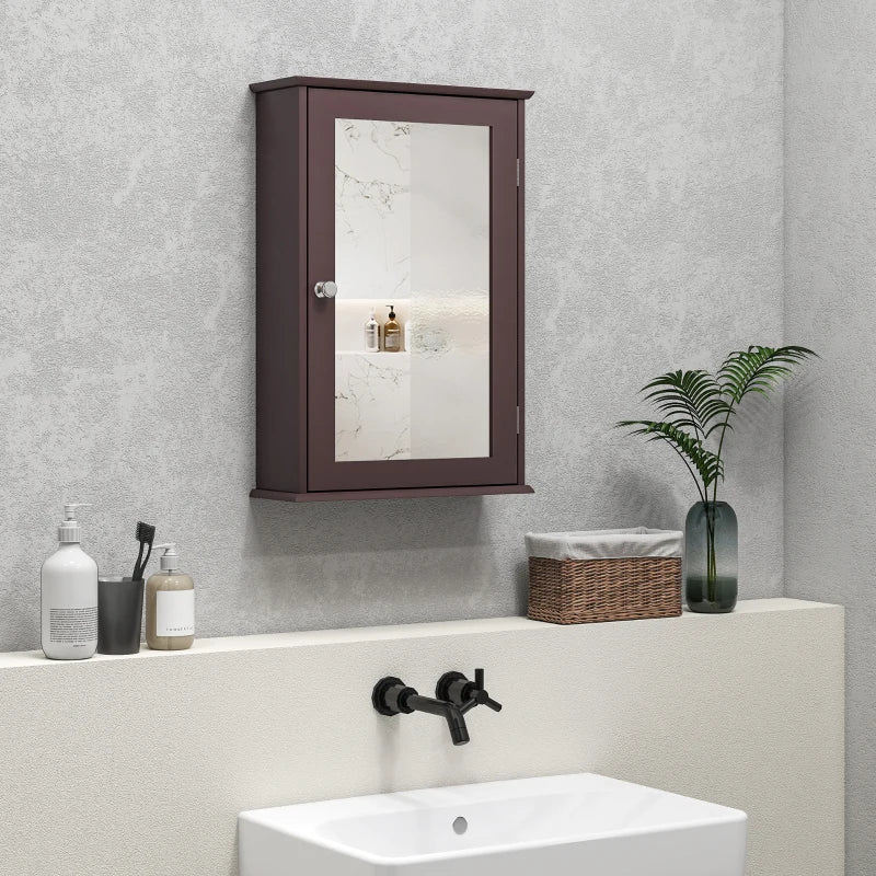 Bathroom Mirror Cabinet, Wall Mounted Medicine Cabinet with Door and Shelves, Dark Brown