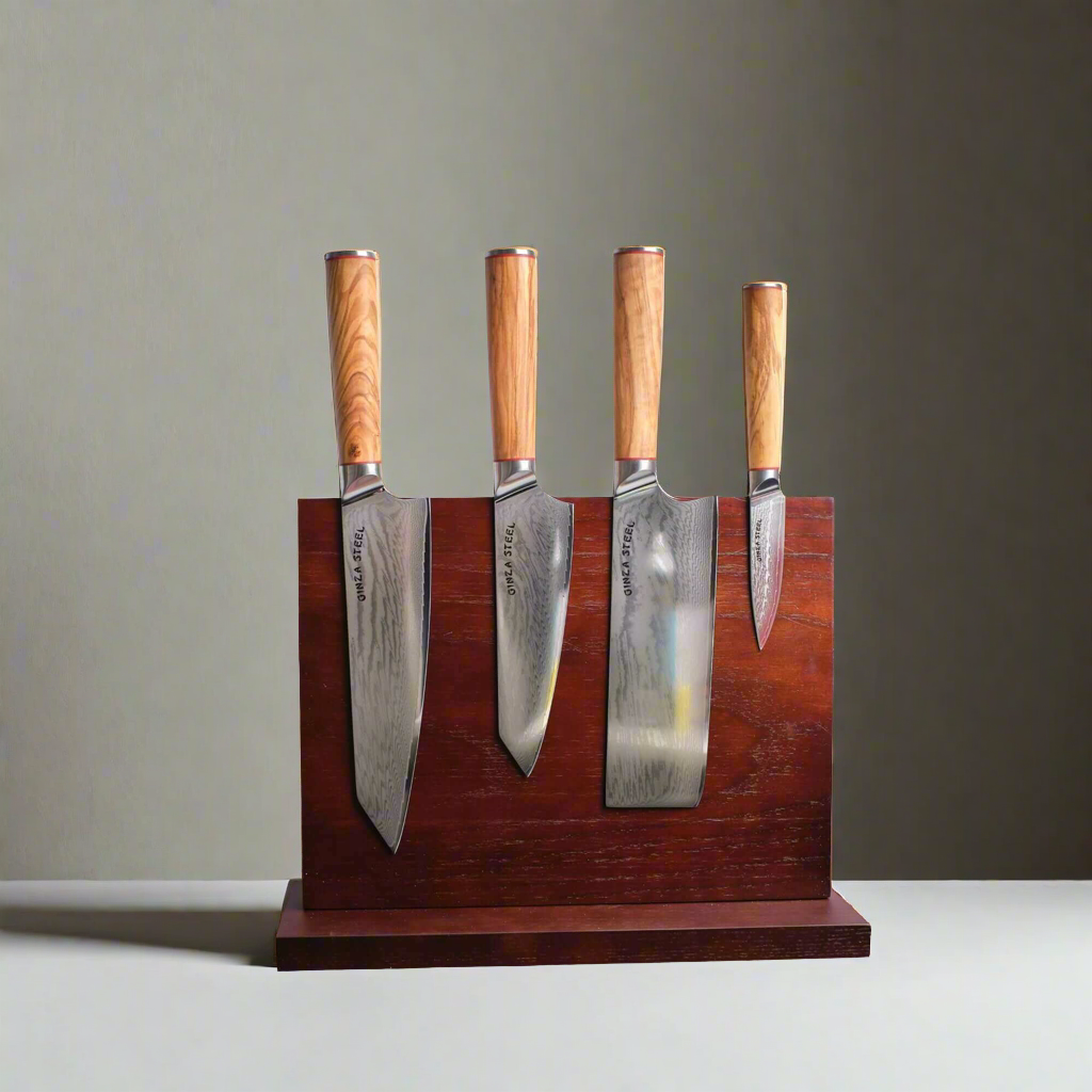 Ginza Steel KC Series MIA FIVE – 5-Piece Essential Knife Set with Magnetic Wood Block 