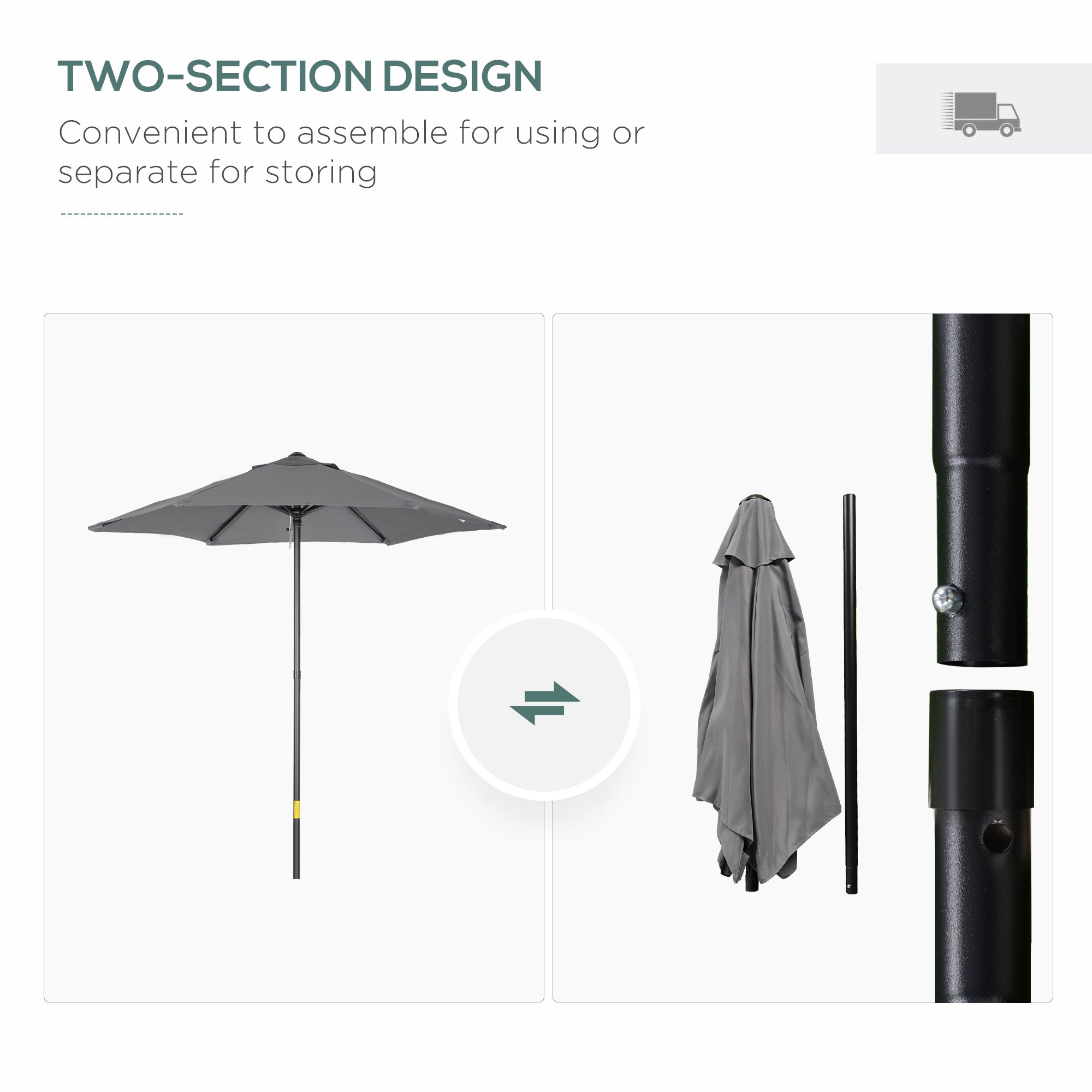 Outsunny 6.6FT Patio Umbrella, Outdoor Parasol with 6 Solid Ribs, Dark Grey 