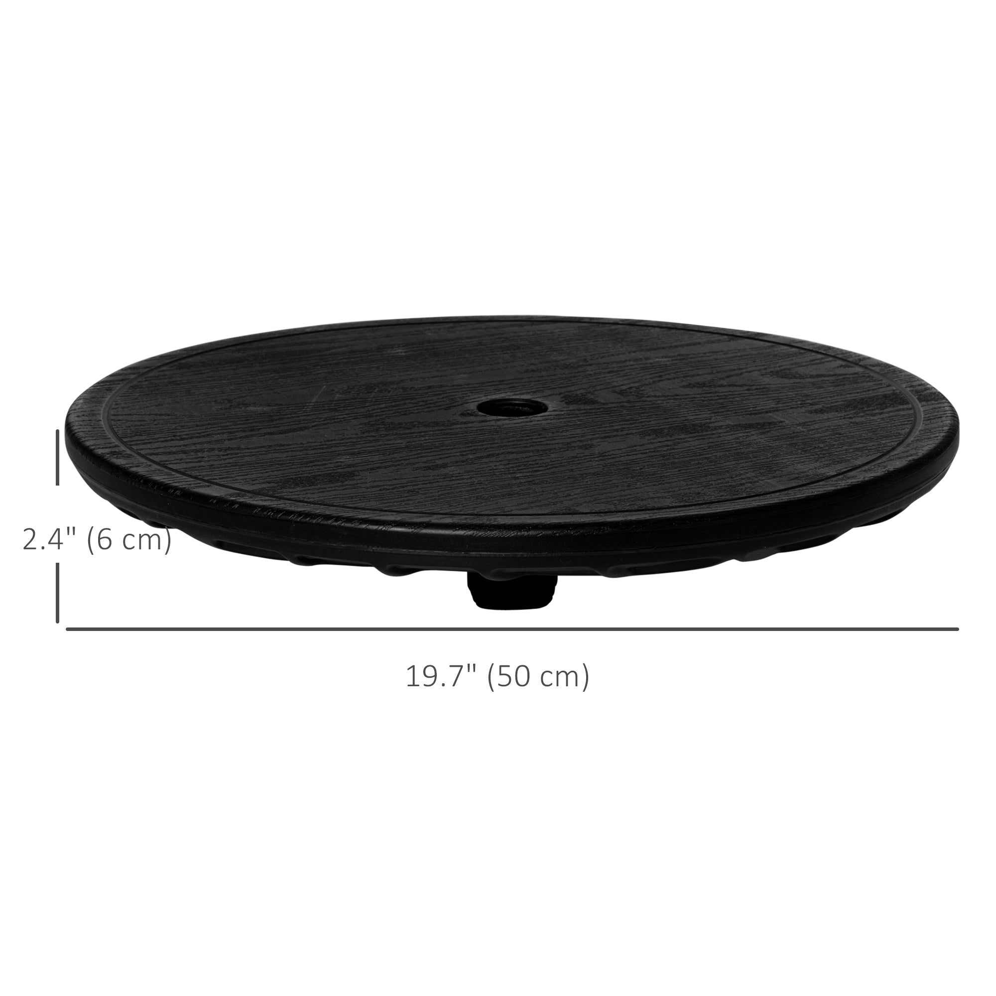 Outsunny Patio Table: 19.7" Round Tray with Umbrella Hole Water-Safe for Beach Pool Black 
