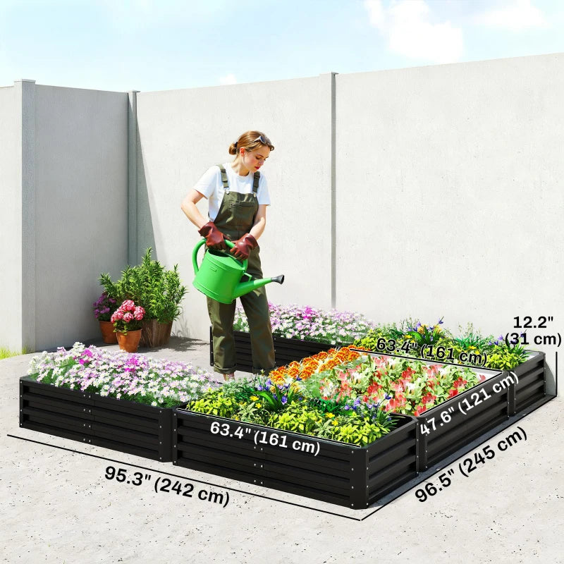 Steel Raised Garden Bed, Set of 5 Large Box Planters for Outdoor Plants Vegetables Flowers Herbs, 8x8x1ft, Black