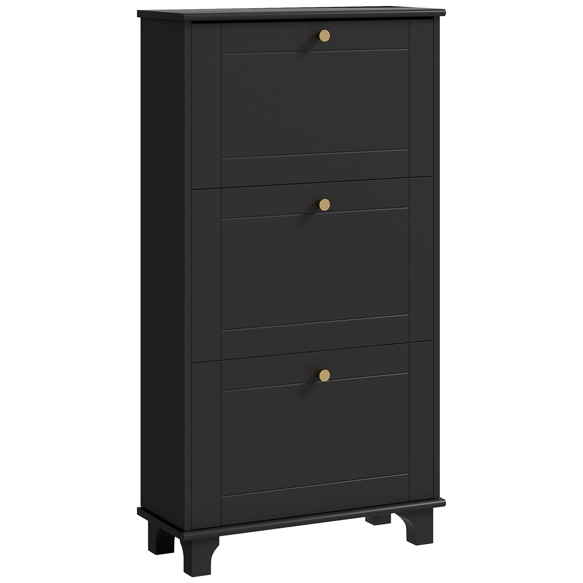 HOMCOM Narrow Shoe Storage 3 Flip Drawers Adjustable Shelves Shoe Organizer 12 Pairs Black Space Saving 