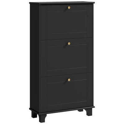 HOMCOM Narrow Shoe Storage 3 Flip Drawers Adjustable Shelves Shoe Organizer 12 Pairs Black Space Saving 