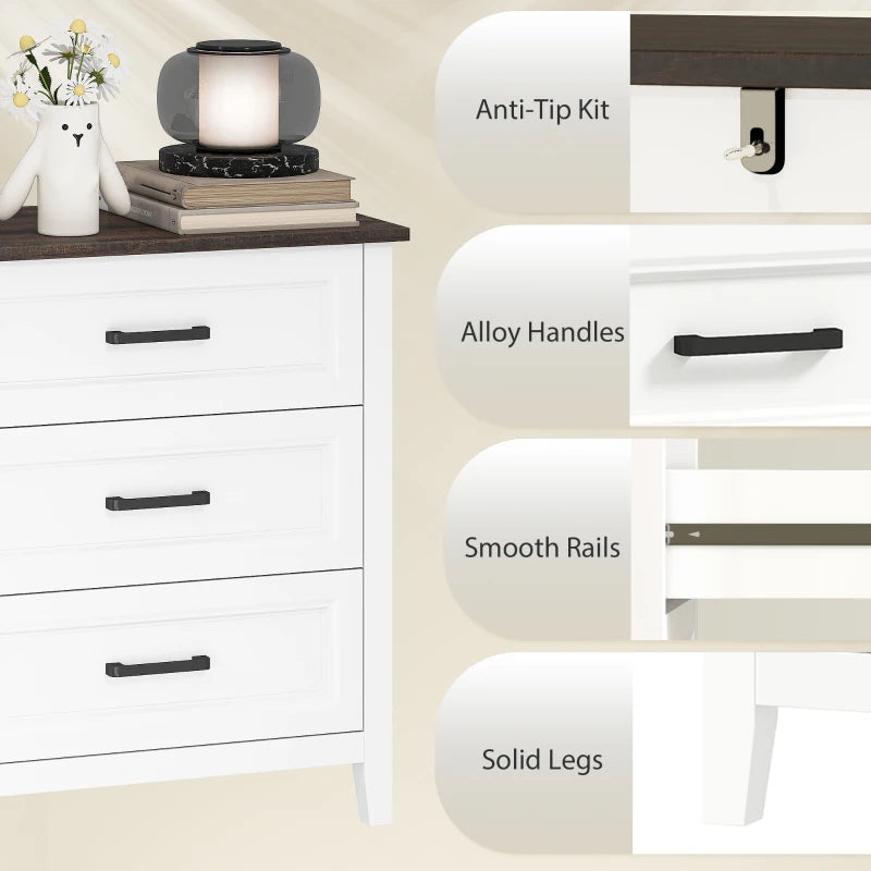 HOMCOM Wide 6 Drawer Dresser for Bedroom, Modern Storage Chest with Wood Top for Living Room, Closet & Entryway