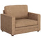Accent Chair, Velvet-feel Fabric Armchair with Wide Seat, Spring Cushion, Solid Wood legs, Brown