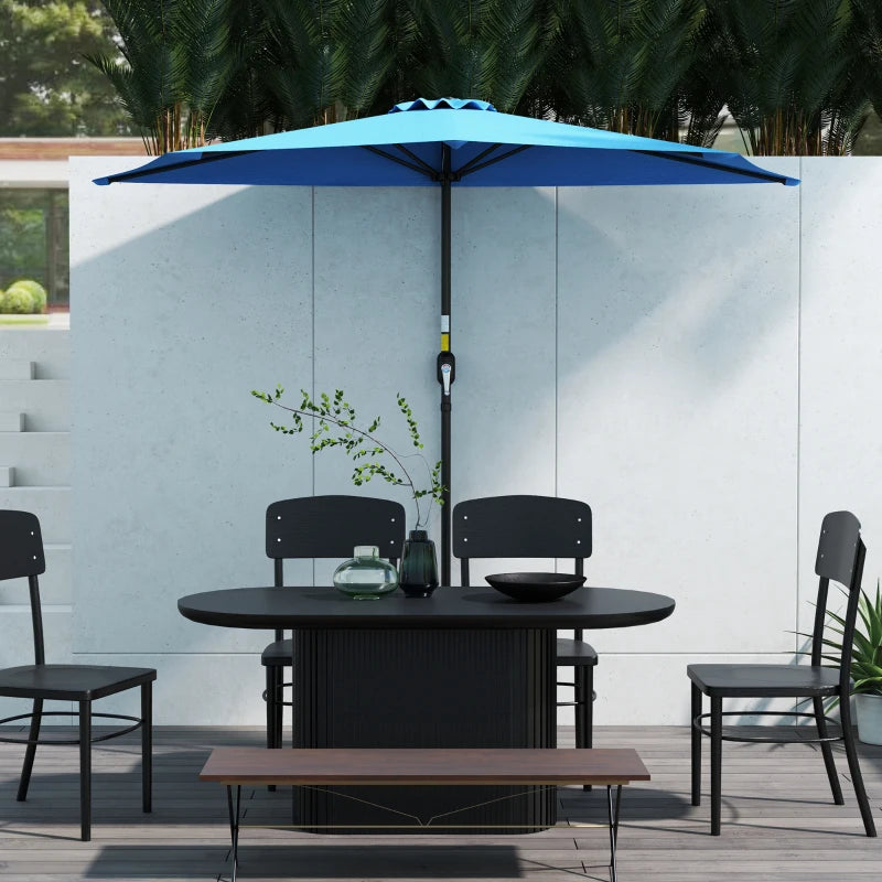 9ft Half Round Umbrella Outdoor Patio Garden Balcony Parasol Window Sun Shade w/ 5 Ribs, Light Blue