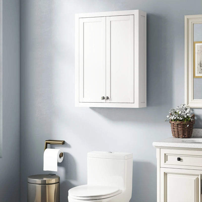 Bathroom Cabinet Wall Mounted, Modern Bathroom Wall Cabinet with 2 Doors and 2 Adjustable Shelves, White