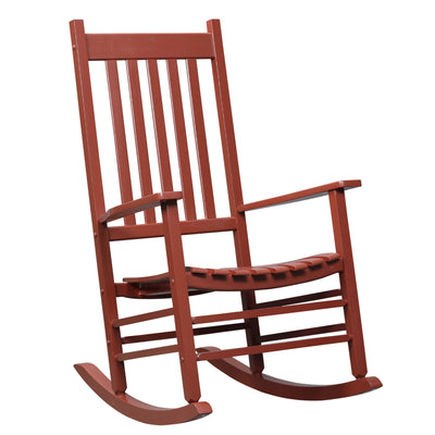 Outsunny Wooden Porch Rocking Chair Outdoor Patio Rocker Garden Single Leisure Reclining Seat Armchair Wine Red 