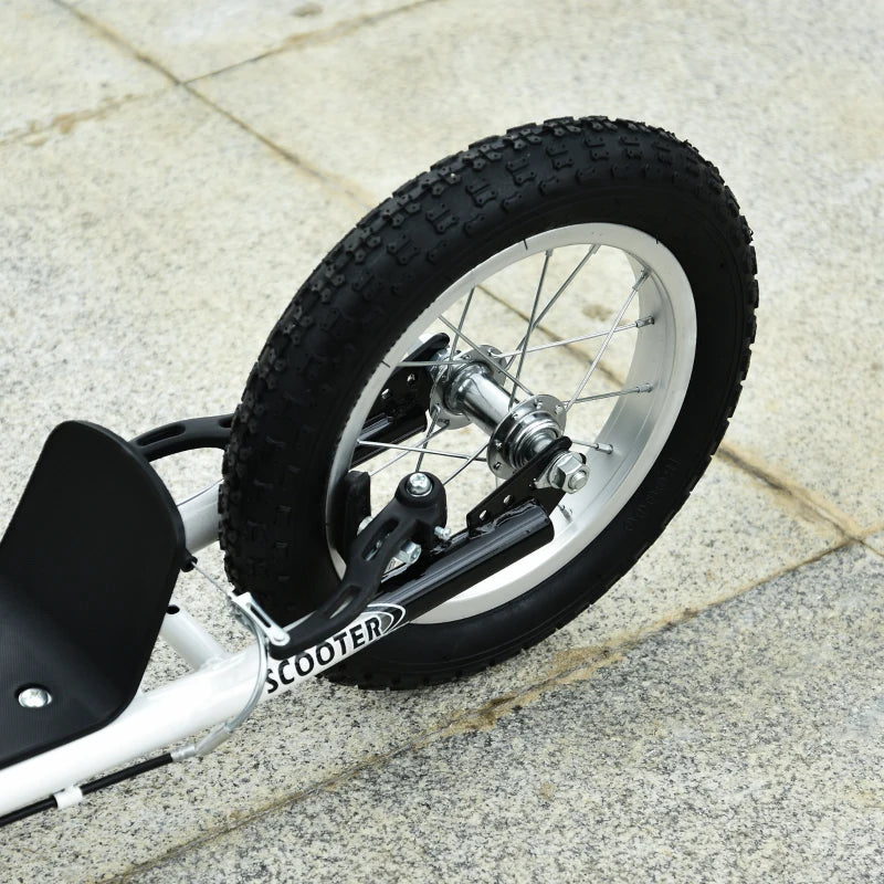 Aosom Dual Brakes Kick Scooter 12-Inch Inflatable Front Wheel Ride On Toy for Age 5+, White