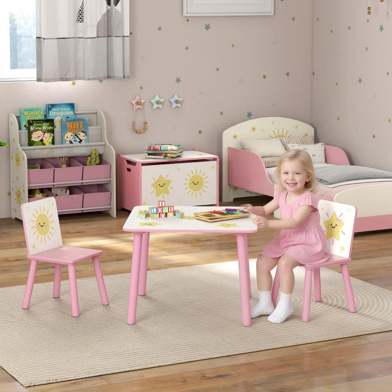 Qaba 3-Piece Kids Table and Chair Set with Star Pattern for Boys and Girls Aged 3-8, Bedroom, Nursery, Playroom, Pink