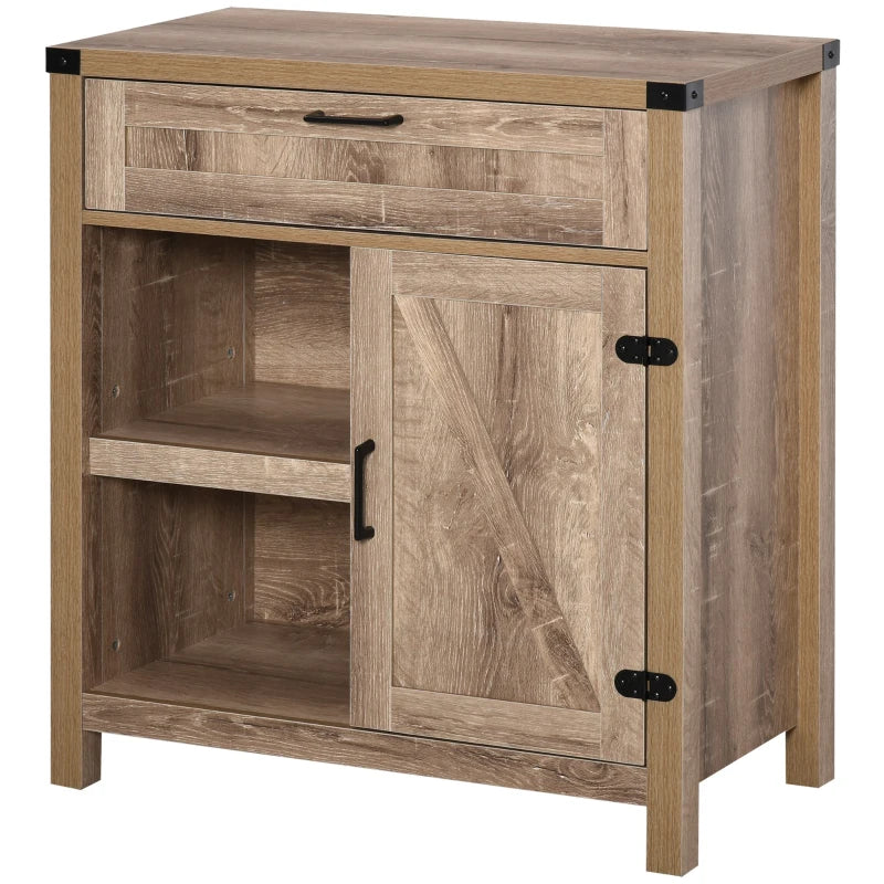 Rustic Barn Door Storage Cabinet Modern Farmhouse Buffet Sideboard for Kitchen and Dining Room, Light Oak