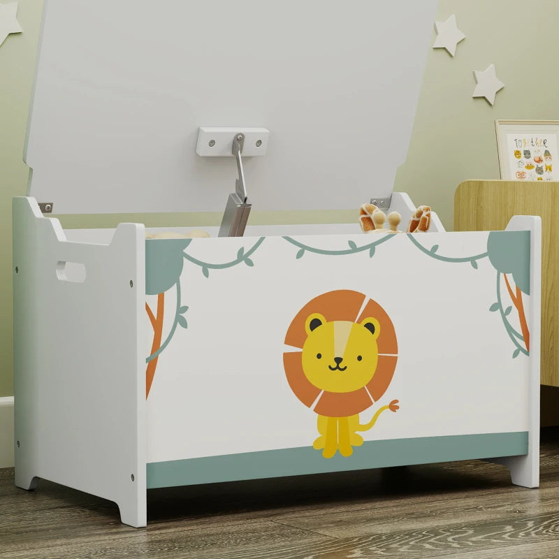 Qaba Toy Chest, Kids Storage Chest with Lid, Safety Hinges and Groove Handles for Boys, Girls, Green