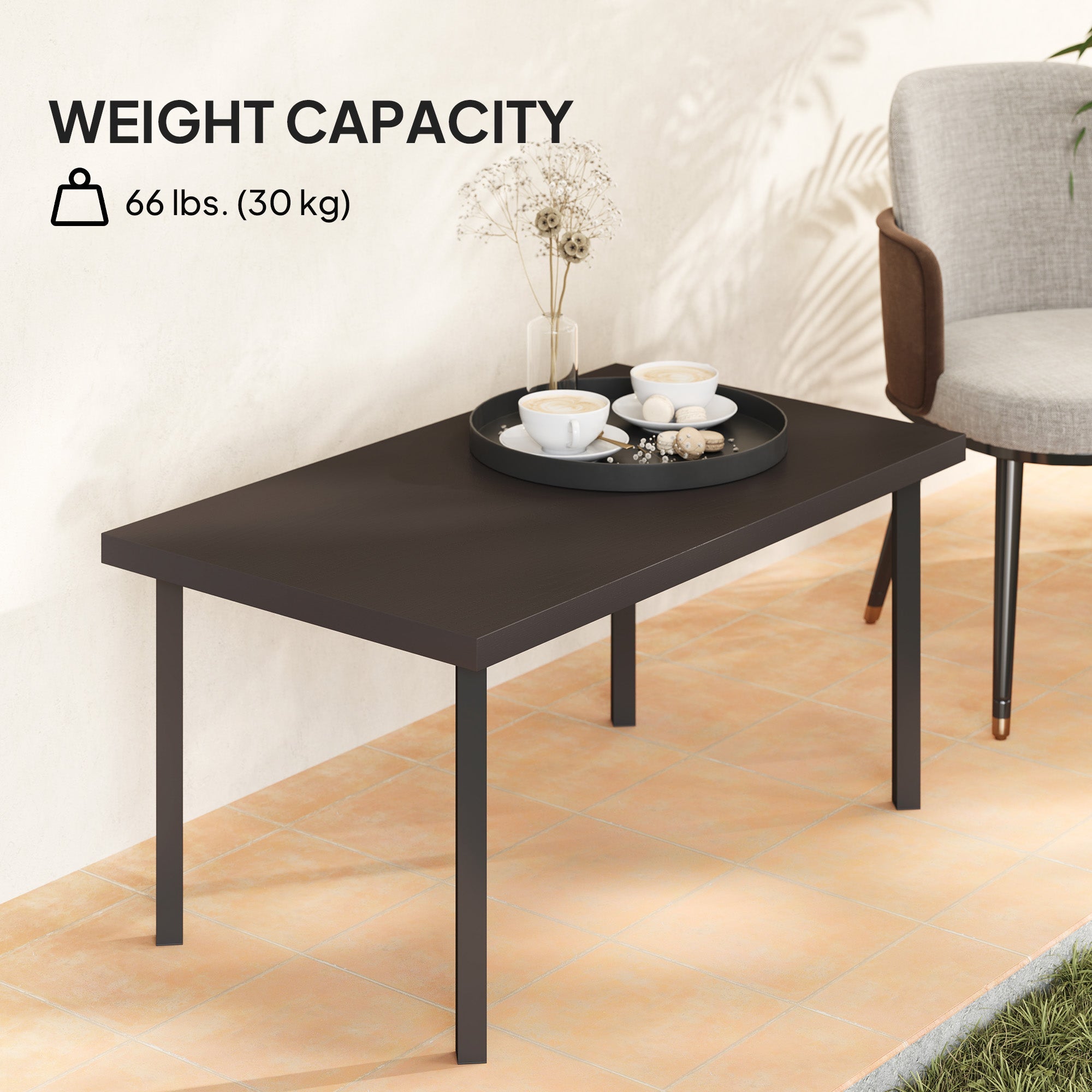 Outsunny Metal Outdoor Side Table, Rectangle Patio Coffee Table with Woodgrain Tabletop for Outside Garden, Brown 