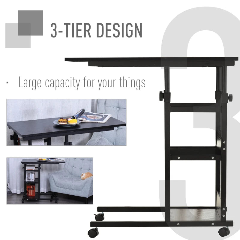 Mobile Standing Desk, Adjustable Height 31.5 inch Stand Up Desk with Wheels for Home Office, Black