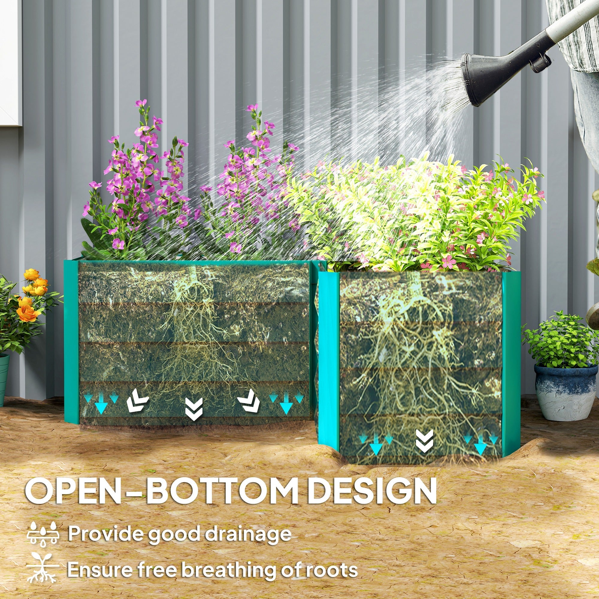 Outsunny 45" x 45" x 17" L-Shaped Galvanized Steel Raised Garden Bed for Vegetables, Flowers, Herbs, Green 