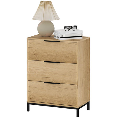 HOMCOM Dresser for Bedroom, 3 Drawer Dresser Tower, Chest of Drawers for Hallway, Entryway, Closet, Natural 