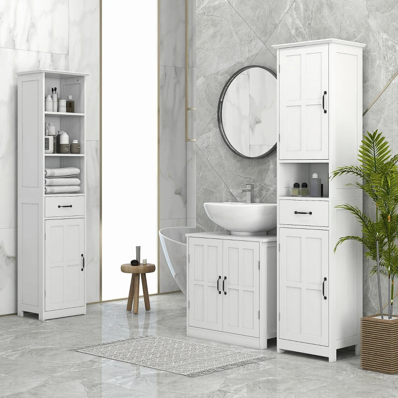 Pedestal Under Sink Cabinet, Bathroom Vanity Cabinet Storage with Double Doors and Adjustable Shelf, White