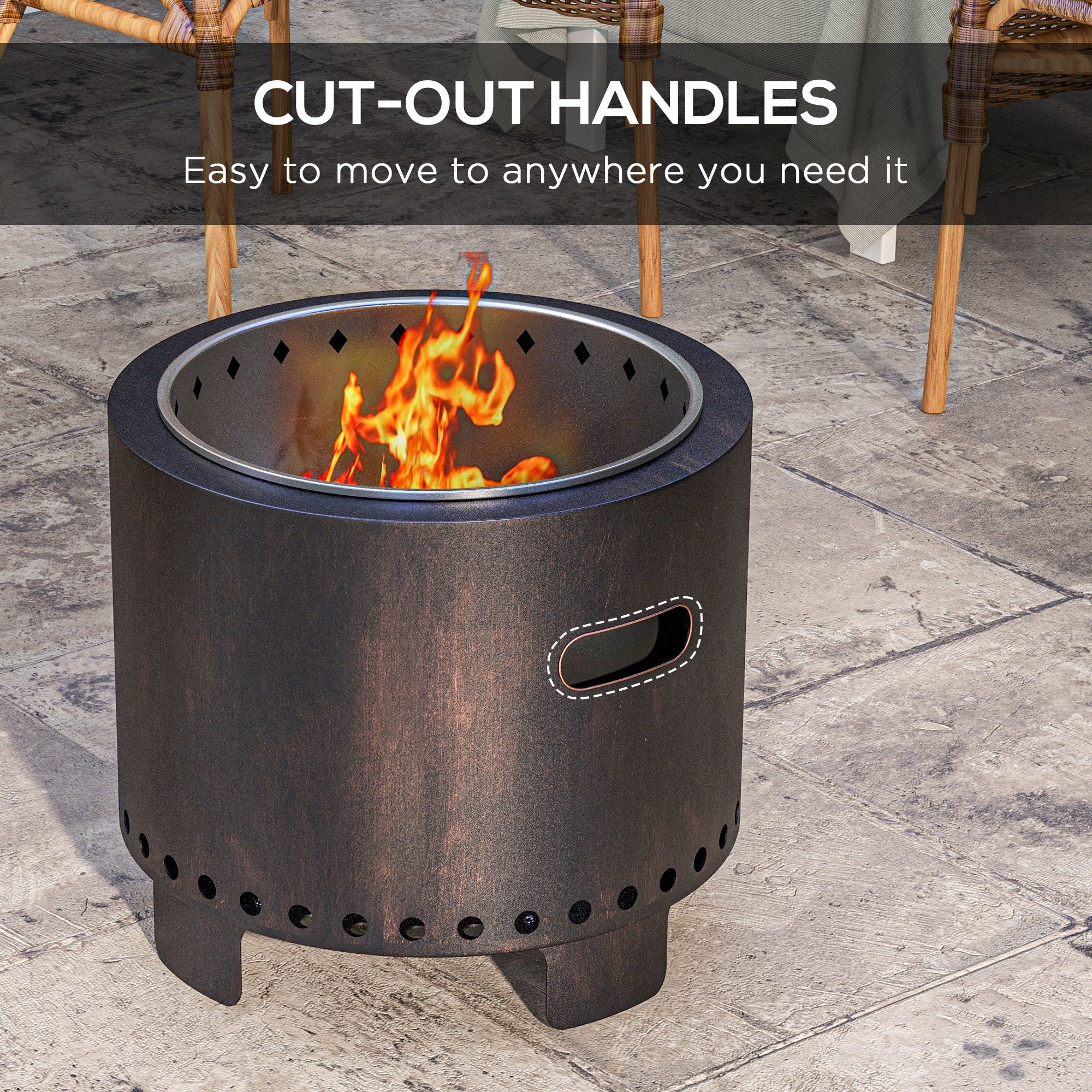 Outsunny Metal Wood-burning Smokeless Fire Pit, Black 