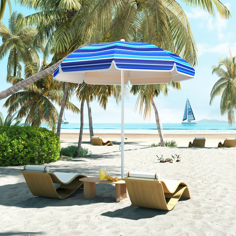 70.9" Dia. Portable Beach Umbrella, UV 50+ Ruffled Outdoor Umbrella with Adjustable Tilt Multicolor
