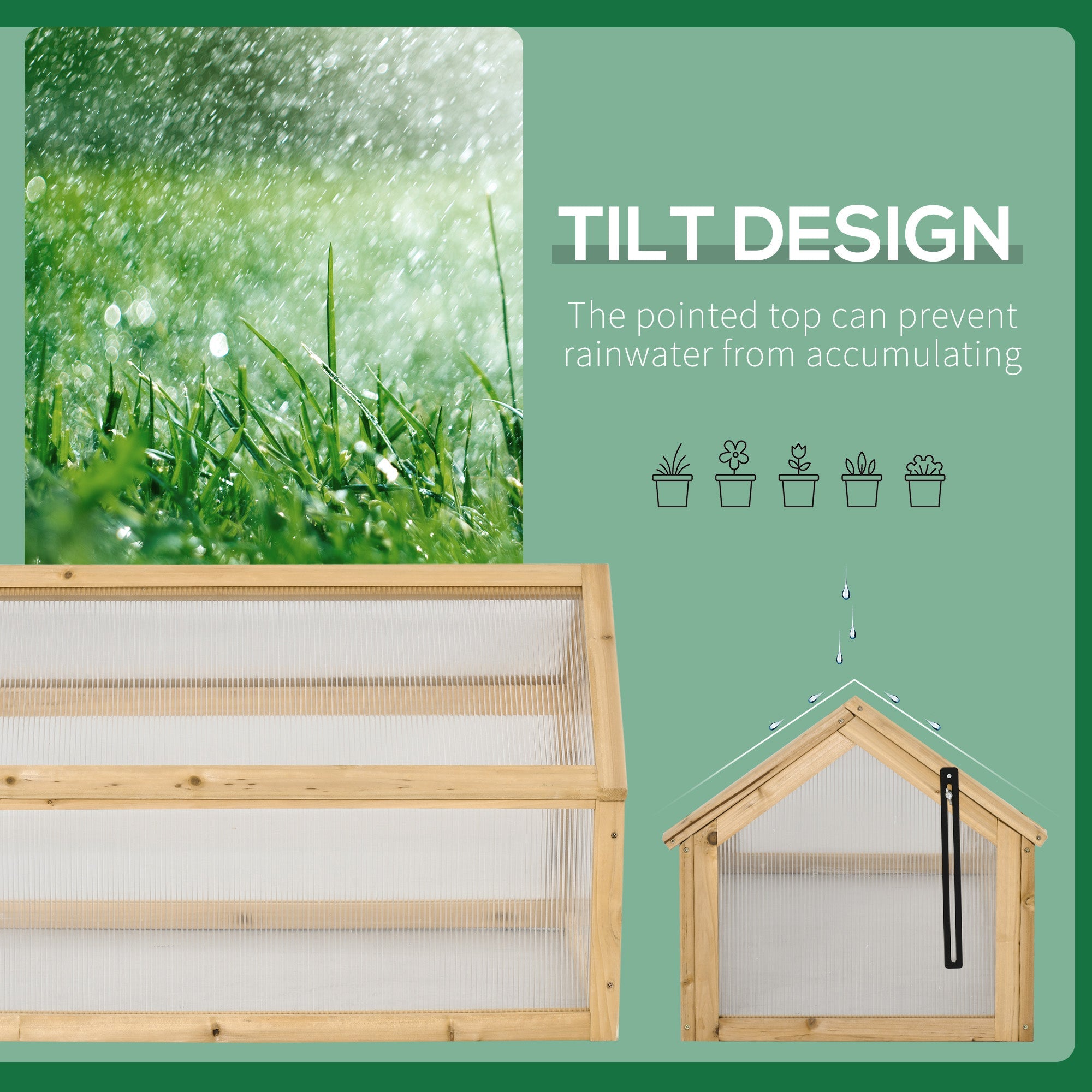 Outsunny Grow House Wooden Cold Frame Greenhouse Portable Raised Planter with Openable Top 35.5"x20.5"x19.5" Light Brown 