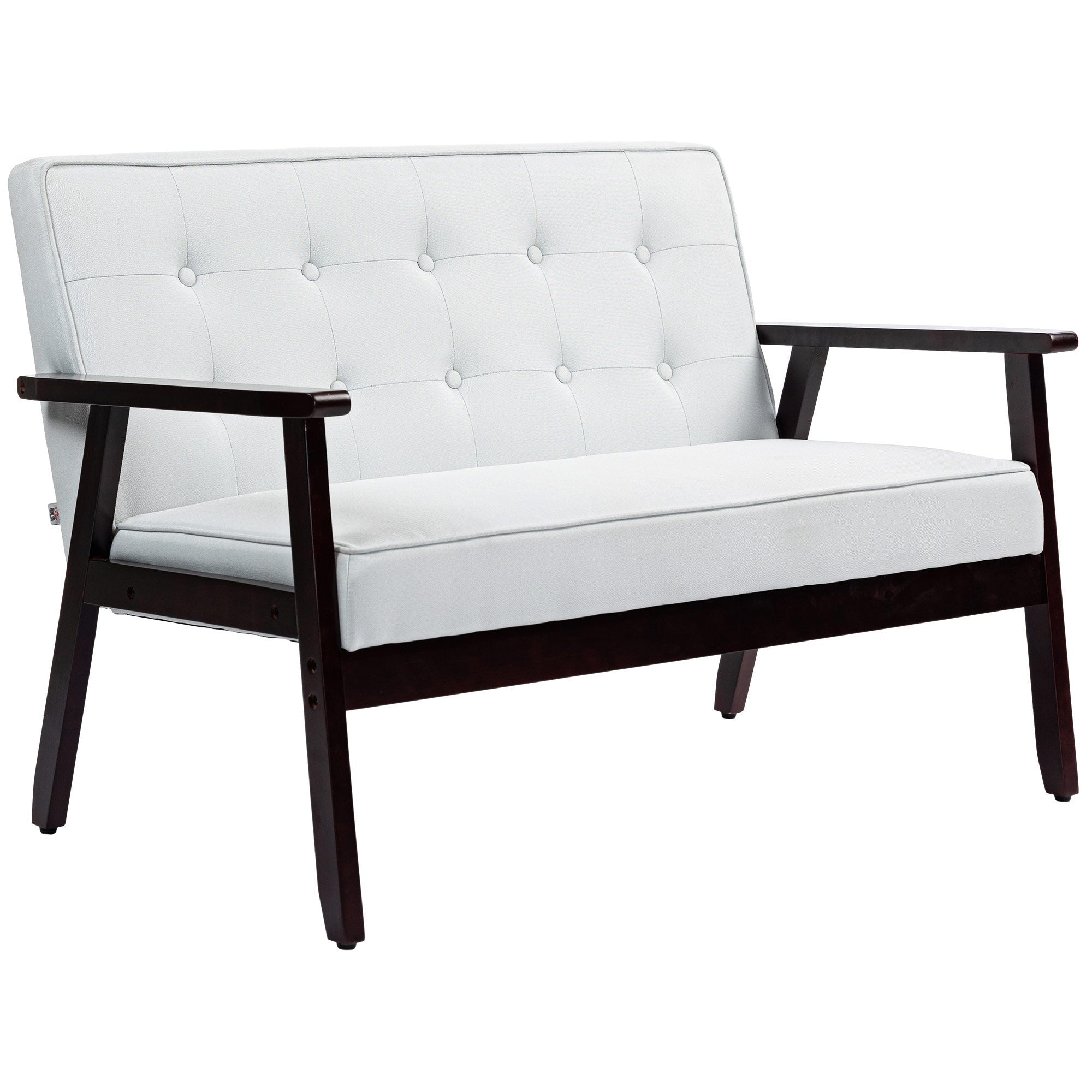 HOMCOM 44.5" 2 Seat Sofa for Bedroom, Modern Upholstered Loveseat with Button Tufted Back and Wood Legs, Cream White 