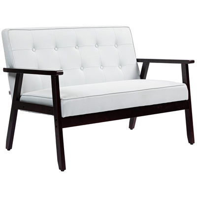 HOMCOM 44.5" 2 Seat Sofa for Bedroom, Modern Upholstered Loveseat with Button Tufted Back and Wood Legs, Cream White 