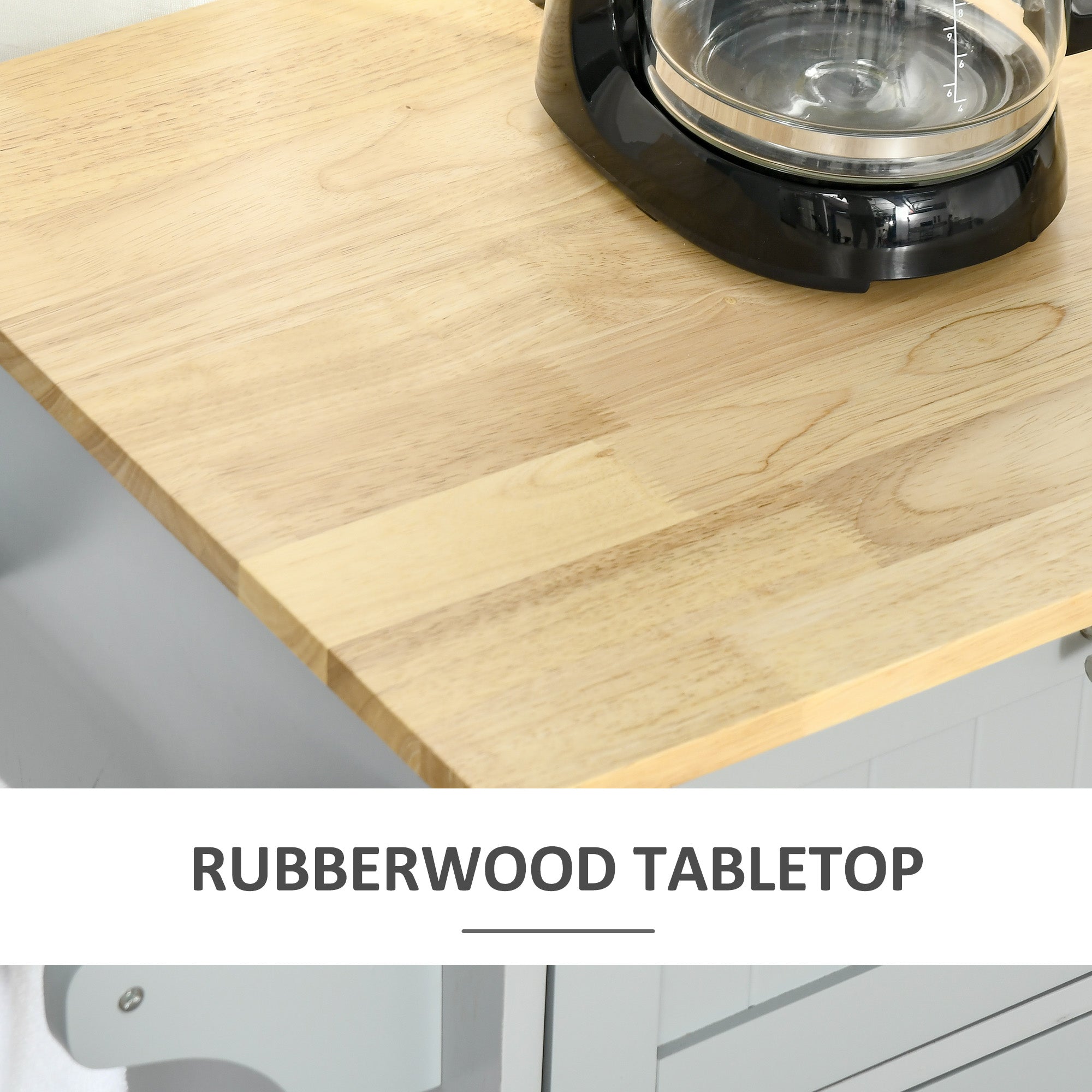 HOMCOM Multifunctional Kitchen Serving Station: Rolling Island Cart with 2 Drawers, Cabinets & Grey Finish 