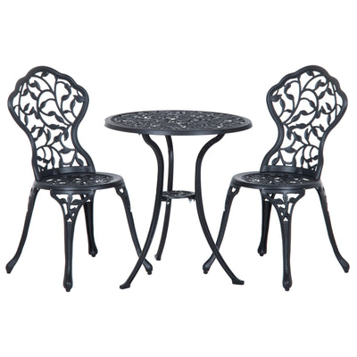 Outsunny 3pcs Patio Bistro Set with Umbrella Hole, Antique Style Garden Coffee Set, Outdoor Bistro Dining Set - Black 