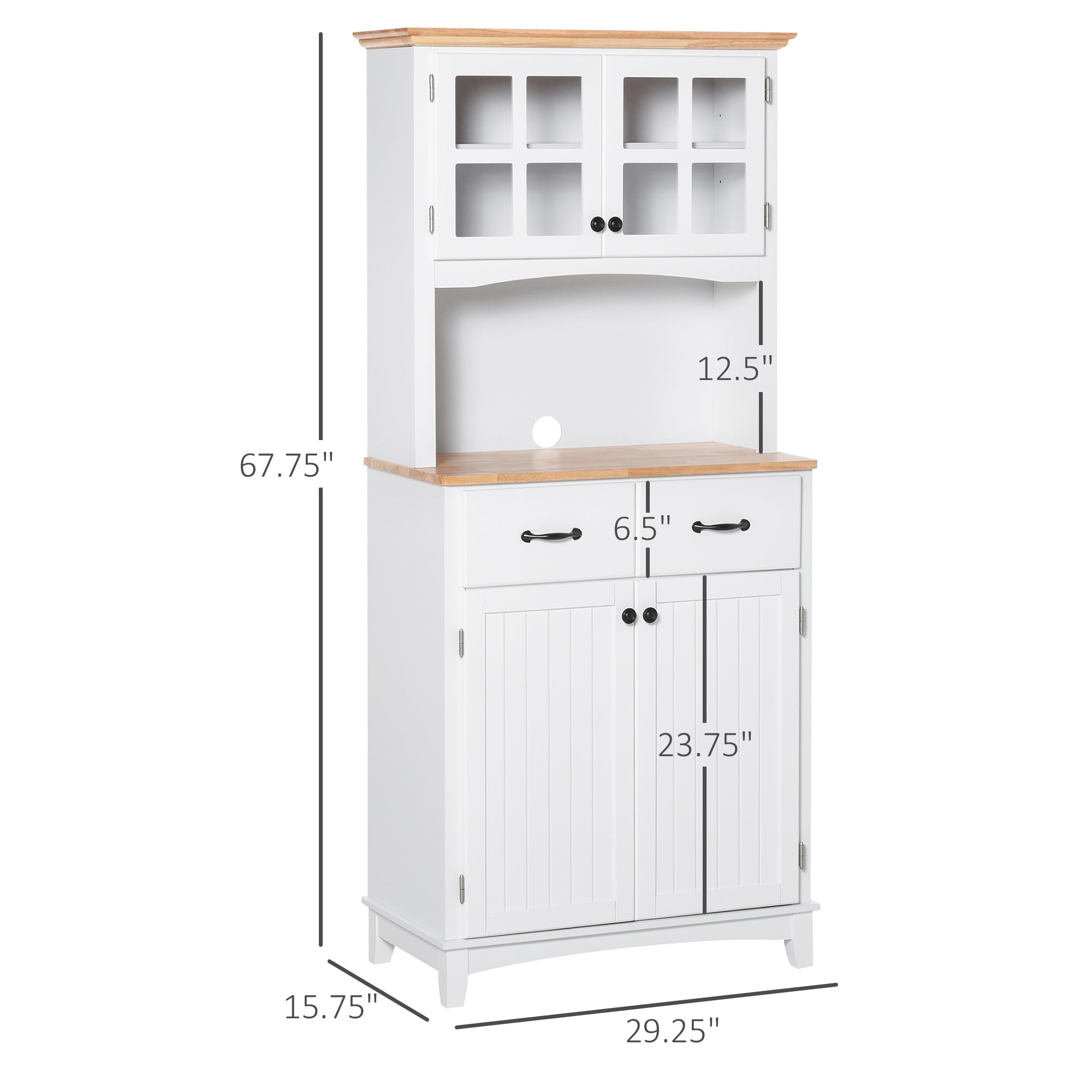 HOMCOM 68" Traditional Kitchen Pantry Storage Cabinet Cupboard Buffet Hutch Wooden Framed Glass Door Freestanding 